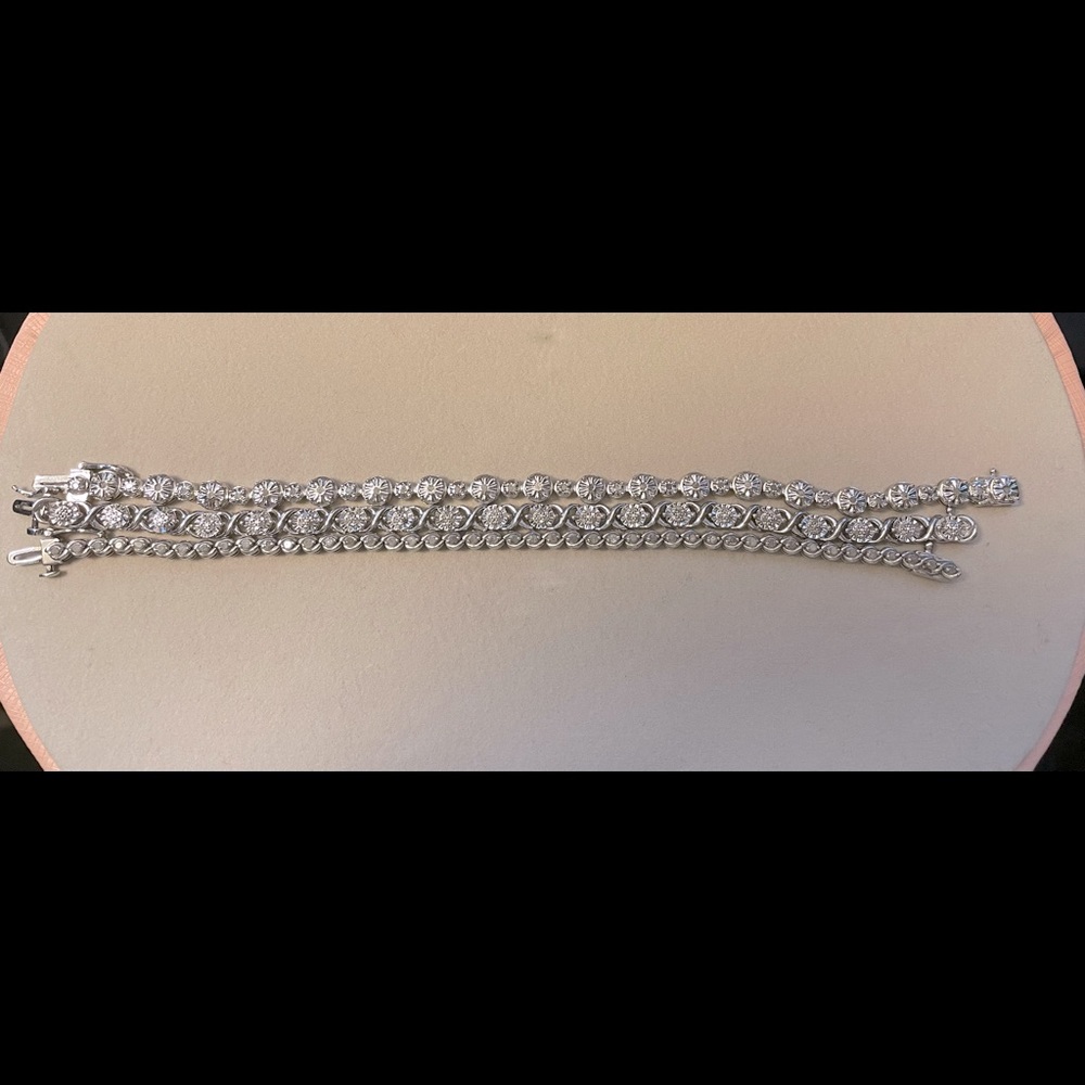 3 sterling silver diamond chip bracelets